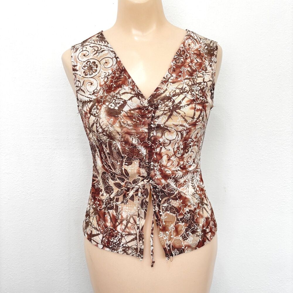 Womens Y2K Brown Forest Fairy Top Medium Boho Earthy Granola Cottage Indie